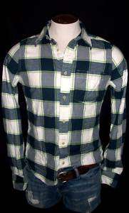 Mens Abercrombie A&F Navy Blue Green Plaid Shirt XL NWT  