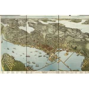  Historic Panoramic Map Birds eye view of Seattle and 