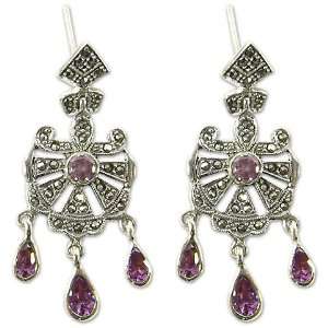   Amethyst and marcasite earrings, Temple Dancers 1 W 2 L Jewelry