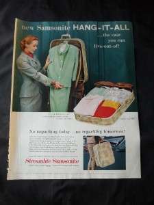   Original 1956 Streamlite Samsonite Hang It All Luggage Ad  
