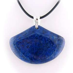  Blue Lapis Gemstone Pendant 16 Inch Rubber Cord Necklace 
