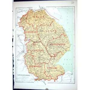  Keane Antique Map 1886 Lincolnshire Louth Brigg Saplding 