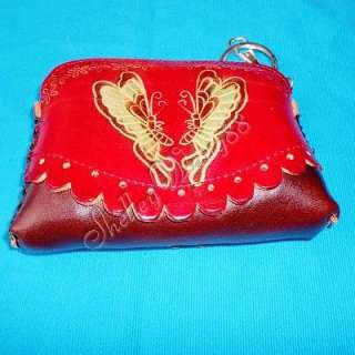 Butterfly Handmade Leather Coin Change Purse Bag Wallet  