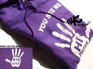 New Purple HI HATER BYE HATER Hoodie Sweatshirt Medium  