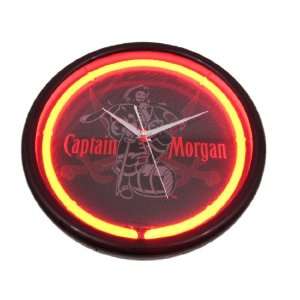  Captain Morgan Red NEON Wall Clock Figure Logo Swords 