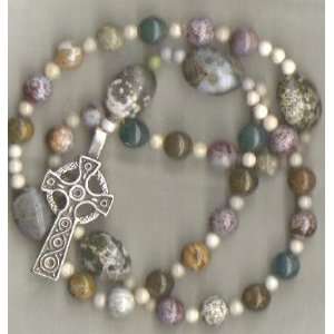  Anglican Rosary of Sea Jasper with Celtic Cross 
