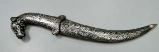 Damascus steel blade lamb head Knife dagger pure silver wire work 