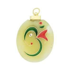   Stone Pendant with Abstract Om Ganesh Enamel Work 