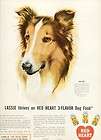 RED HEART DOG FOOD COLLIE SIGNED ART Vintage Ad 1947