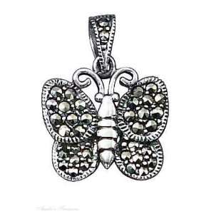    Sterling Silver Marcasite Butterfly Pendant Marcasite Bail Jewelry