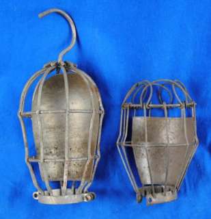 Two Old Vintage Industrial Safety Trouble Task Lamp Light Cages  