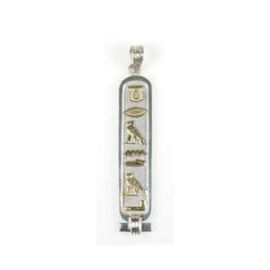 Sterling Silver Cartouche with 18K Gold Egyptian Hieroglypic Symbols 