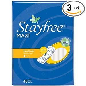  Stayfree Maxi Pads, Deodorant, 48 Count Packages (Pack of 