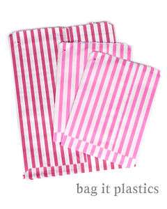 100 PINK CANDY STRIPE PAPER BAGS 7 x 9  