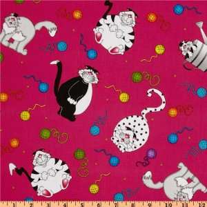  44 Wide Caterwauling Tales Cats & Yarn Pink Fabric By 