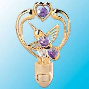   Gold Hummingbird in Heart Night Light   Purple Swarovski Crystal Baby