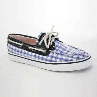 Sperry Womens Top Sider Womens Bahama Blue Gingham Sequins Canvas Boat 