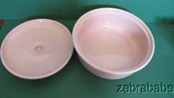 Vintage Bauer Pottery Casserole w Stand Pink Speckled  