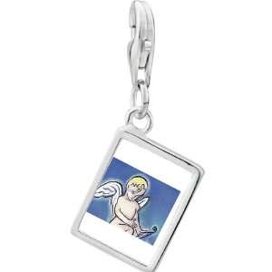   925 Sterling Silver Cupid Bringing Love Photo Rectangle Frame Charm