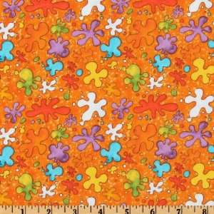  44 Wide EEK Monsters Paint Splatters Orange Fabric By 