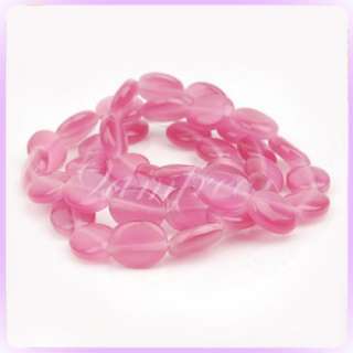 8x10mm Pink flat Oval Cats Eye loose Beads Strand 15  