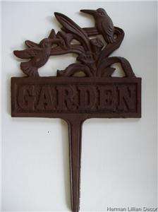 Hummingbird Garden Sign Stake Cast Iron  
