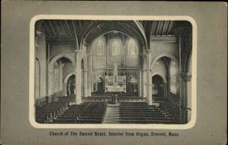 EVERETT MA Church of the Sacred Heart Organ c1910 Postcard  