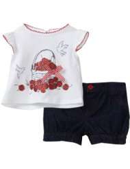    girls Infant Knit Tee With Cherries In Basket Check Bow Bubble Short