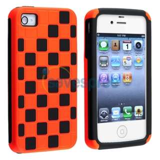 Orange/Black Checker Hybrid Case Cover+PRIVACY FILTER Film for iPhone 