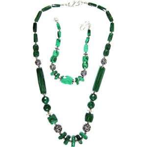  Faceted Malachite Necklace with Matching Bracelet Set 