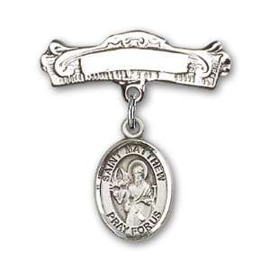 . Matthew the Apostle Charm and Arched Polished Badge Pin St. Matthew 
