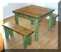 early country pine farm dining table bench set 40x40 3p  