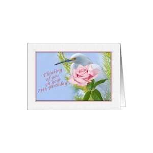  Birthday 75th, Pink Rose and Snowy Egret Bird Card Toys & Games