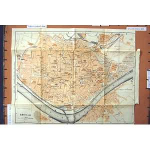  MAP 1913 STREET PLAN SEVILLA SPAIN SEVILE RIVER GUADAL 