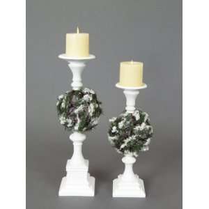  Set of 2 Snow Drift White Pine/Berry Ball Pillar Candle 