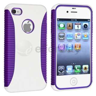 Hybrid Purple TPU/White Hard Case Cover+S Stylus Pen For iPhone 4 4th 