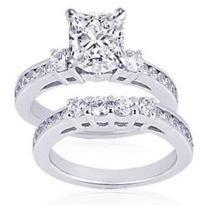 45 Ct Princess Cut 3 Stone Diamond Engagement Wedding Rings Set 14K 