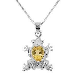    Sterling Silver Genuine Citrine Stone Frog Pendant Jewelry