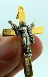 Gold Silver He Has Risen Christ Cross Medal Crucifix  
