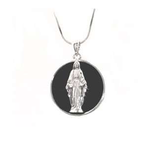  Onyx Acrylic Mother Mary Raised Relief Pendant Necklace 