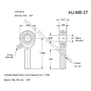  Aurora Bearing Company MB 3T; .190 Bore   10 32 Thread LH 