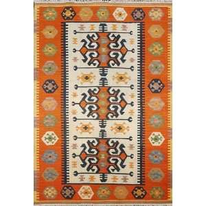   Made Hereke Kilim Orange wool area rug (6 x 9) Furniture & Decor