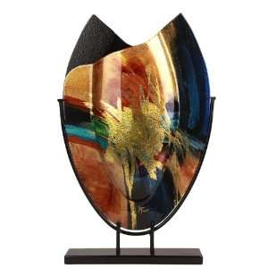  Abstract Metallic Oval Hand Painted Fused Glass Vase 