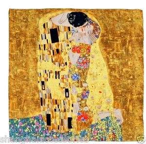 ART 100% Silk Oil Painting Scarf Wrap Gustav Klimts The Kiss in 