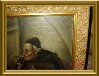 ANTIQUE SIGNE Edmond Louyot GERMAN 3 MONKS Oil Painting  