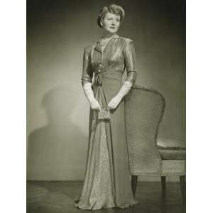  Woman in Evening Dress Standing Indoors Photographic 