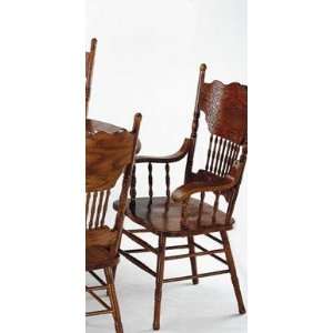  Dining Arm Chair with Double Press Back Antique Oak Finish 