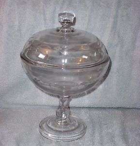 EAPG Large Etched FERN & BERRY Covered Compote  