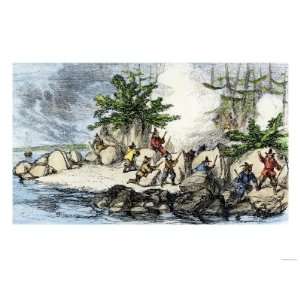  Colonists and Native Americans Battling in Tiverton, Rhode 