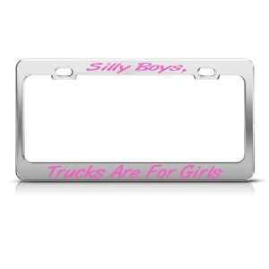 Silly Boys Pink Letters license plate frame Stainless Metal Tag Holder